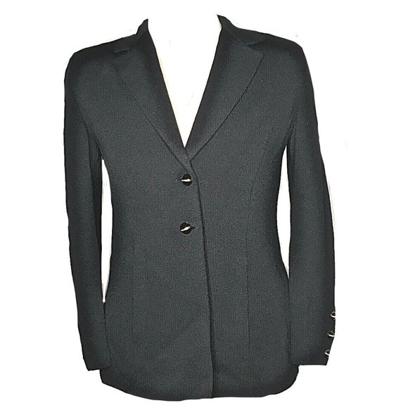 ST JOHN BASICS Marie Gray ~BLACK SANTANA KNIT SKIRT SUIT Blazer/Jacket … - Picture 2 of 4
